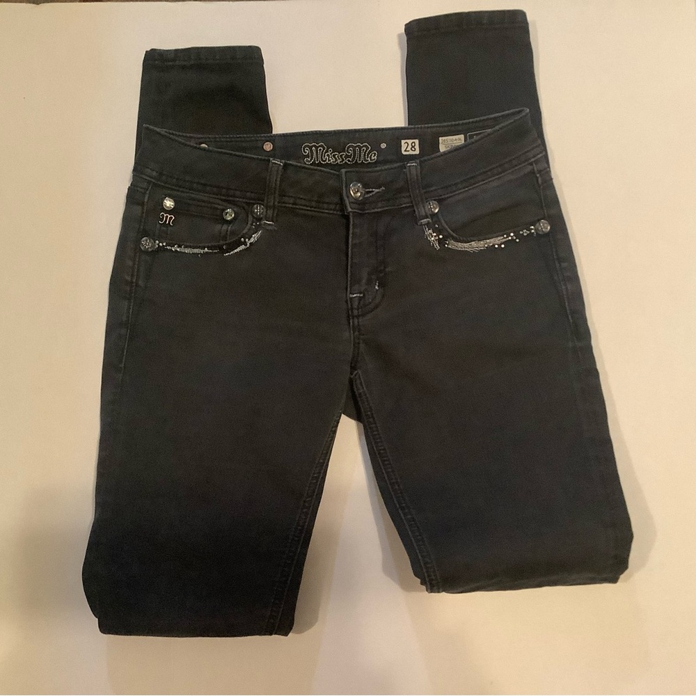 Miss Me Women's Dark Black Skinny Jeans size 28 design pockets 1045